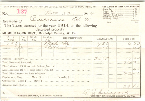 1914 property tax receipt - property,